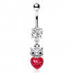 Piercing nombril chouette à coeur de strass rouges