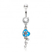 Piercing nombril coeur bleu et fleur grimpante