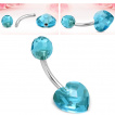 Piercing nombril à coeur facetté bleu aqua