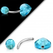 Piercing nombril à coeur facetté bleu aqua