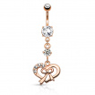 Piercing nombril coeur poctu de strass avec joli ruban