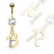 Piercing nombril dor  lettre alphabet avec strass