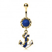 Piercing nombril dor  ancre de marine blanche et bleue