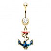 Piercing nombril doré avec ancre de marine bleu blanc rouge