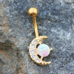 Piercing nombril dor  croissant de lune et soleil d'opale