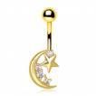 Piercing nombril dor  croissant de lune serti et toile