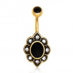Piercing nombril doré émaillé noir style floral à strass