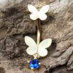 Piercing nombril dor  embouts papillons et strass bleu