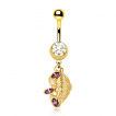 Piercing nombril doré à feuille fantaisie strass et perle