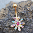 Piercing nombril dor fleur strass arc en ciel