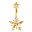 Piercing nombril doré à flocons de neige sertis