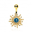 Piercing nombril dor soleil ardent avec Opale bleue