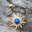 Piercing nombril dor soleil ardent avec Opale bleue