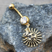 Piercing nombril dor  soleil, lune et toile