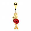 Piercing nombril cureuil plaqu or  pierre rouge rubis