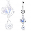 Piercing nombril élégant papillon à strass tricolores