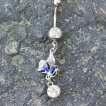 Piercing nombril élégant papillon à strass tricolores