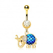 Piercing nombril lphant dor  cailles bleues et strass