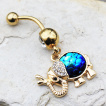 Piercing nombril lphant dor  cailles bleues et strass