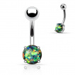 Piercing nombril en acier à boule et opale synthétique griffée
