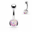 Piercing nombril en acier  boules et opale de synthse