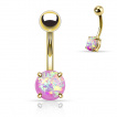 Piercing nombril en acier doré à boule et opale synthétique griffée