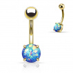 Piercing nombril en acier doré à boule et opale synthétique griffée