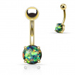 Piercing nombril en acier doré à boule et opale synthétique griffée