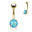 Piercing nombril en acier doré à boule et opale synthétique griffée