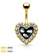 Piercing nombril en forme de coeur à centre nacré et contours strass
