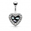 Piercing nombril en forme de coeur à centre nacré et contours strass