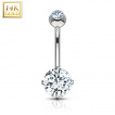 Piercing nombril en or blanc 14 carats  extrmits serties