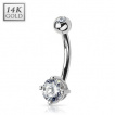 Piercing nombril en or blanc 14 carats  extrmits serties