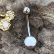 Piercing nombril 2en1 serti strass et cailles + fleurs