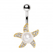 Piercing nombril étoile de mer dorée pavée de strass à perle