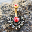 Piercing nombril éventail baroque doré et bronze
