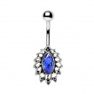 Piercing nombril feuille tropicale à zirconium bleu saphir