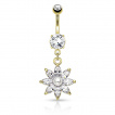 Piercing nombril fleur avec perle et pierres taillées en marquise