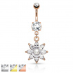 Piercing nombril fleur avec perle et pierres taillées en marquise