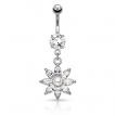 Piercing nombril fleur avec perle et pierres taillées en marquise
