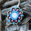 Piercing nombril fleur bleue et rose multi-perles  Opale