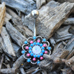 Piercing nombril fleur bleue et rose multi-perles  Opale