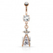 Piercing nombril fleur de strass et pierre carre encorde