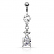 Piercing nombril fleur de strass et pierre carre encorde