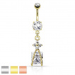 Piercing nombril fleur de strass et pierre carre encorde