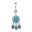 Piercing nombril à fleur de Turquoise style antique