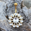 Piercing nombril fleur clatante de strass plaque or