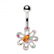 Piercing nombril  fleur fantaisie strass multicolores