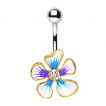 Piercing nombril fleur hibiscus sertie à bords dorés