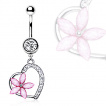 Piercing nombril fleur rose sur coeur pav de strass